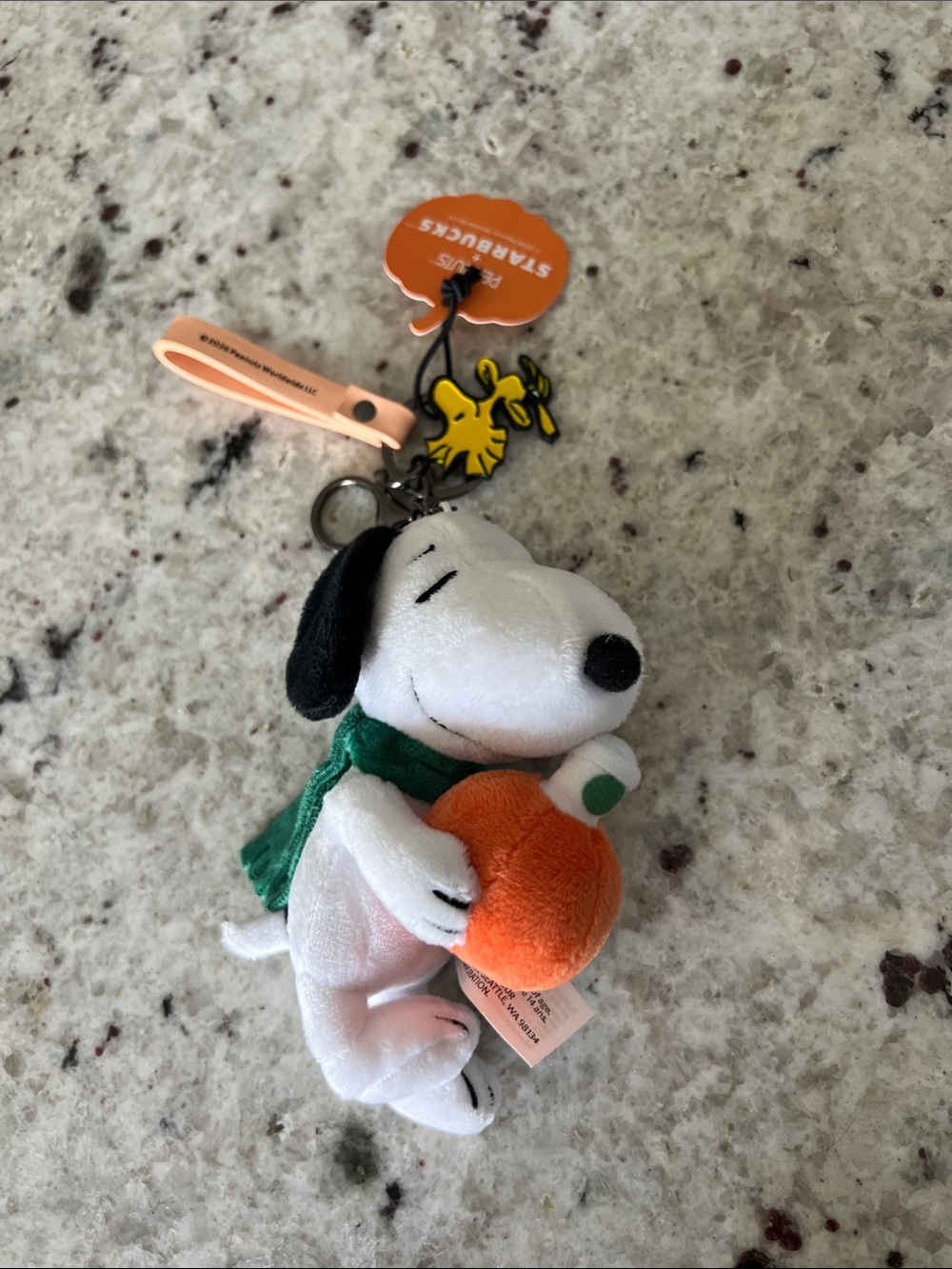 Starbucks Snoopy Plush Keychain in White, Green & Orange